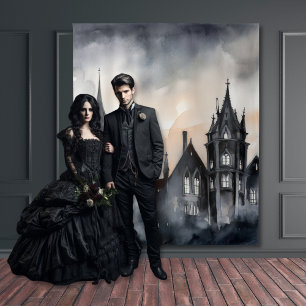 Tenture Gothique Moody Dark Watercolor Sunset Mansion