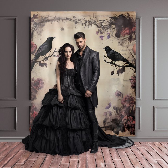 Tenture Gothique Moody Ravens Noirs & Roses Roses Roses Ro (Créateur téléchargé)