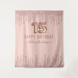 Tenture Gouttes de diamant rose pâle Joyeux 15e anniversai