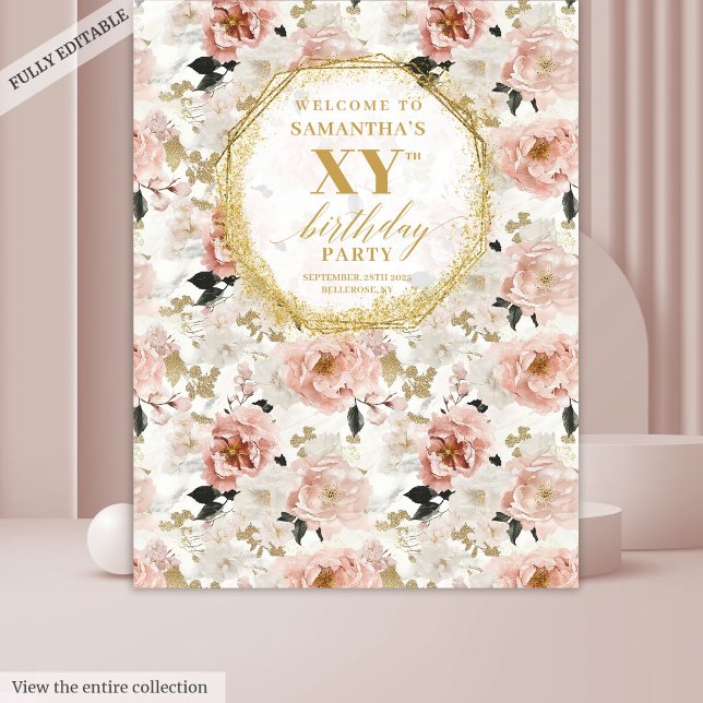 Tenture Gracy Pink Ivory Gold Anniversaire (Graceful Dusty Pink Ivory Gold Birthday Backdrop

)