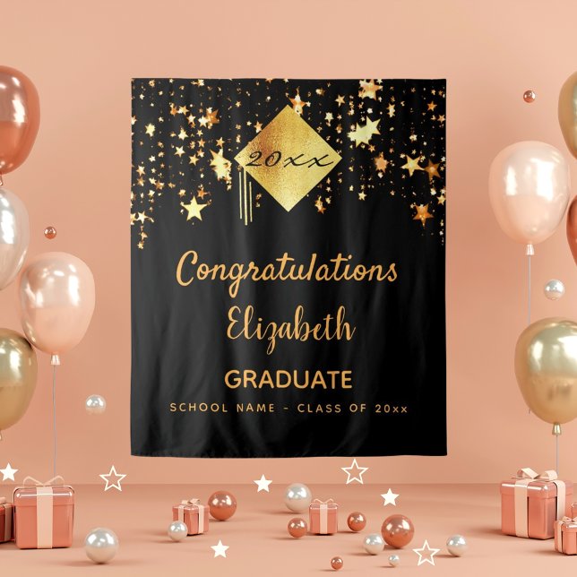 Tenture Graduation fête noir étoiles d'or (Créateur téléchargé)