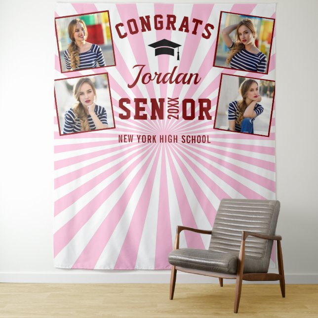 Tenture Graduation moderne rouge rose 4 Photo Booth fond (En situation)