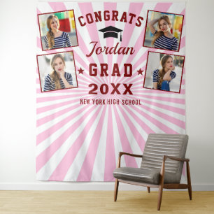 Tenture Graduation moderne rouge rose 4 Photo Booth fond