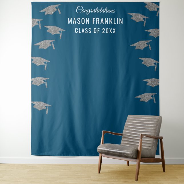 Tenture Graduation Party Blue Backdrop Photo Prop (En situation)