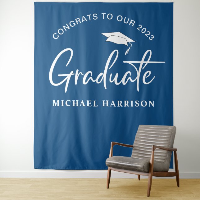 Tenture Graduation Photo Booth Blue (En situation)