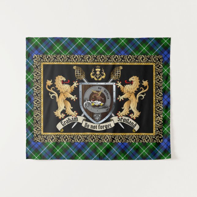 Tenture Graham Clan Badge & Motto avec Lions (Devant (Horizontal))