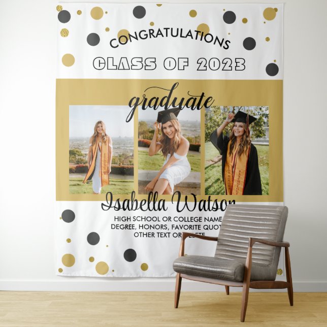 Tenture Grand 3 Photos Graduation Party BlackGold fond (En situation)