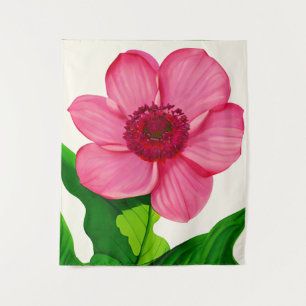 Tenture Grand anémone rose avec Feuilles vert émeraude