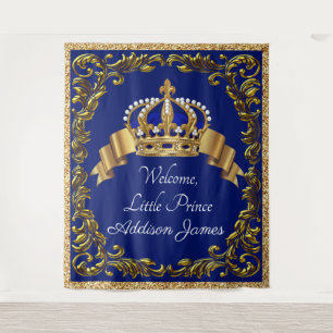 Tenture Grand Royal Blue Gold Prince Baby Backdrop