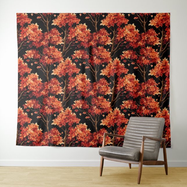 Tenture Graphique Motif sans couture Red Fall Maple Tree (En situation (horizontale))