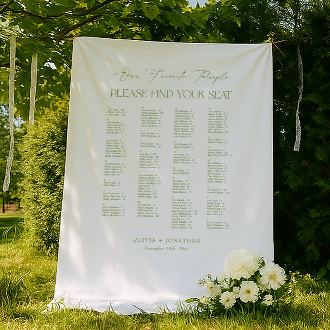 Tenture Green Find Your Seat Fabric Wedding Seating Chart  (Créateur téléchargé)