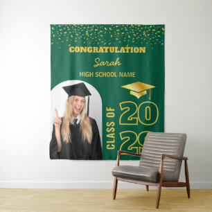 Tenture Green & Gold Custom Gradut Backdrop Avec Photo