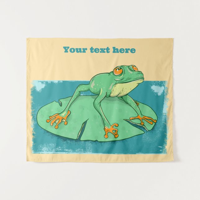 Tenture Grenouille verte mignonne sur un tapis de nénuphar (Devant (Horizontal))