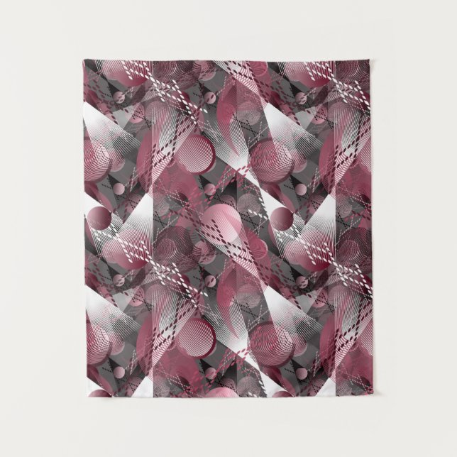 Tenture Grey, Bourgogne, blanc motif abstrait. (Devant)