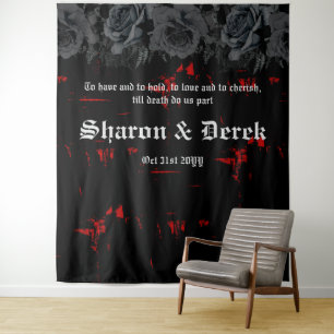 Tenture Grunge rouge noir gothique texturé   Roses noirs