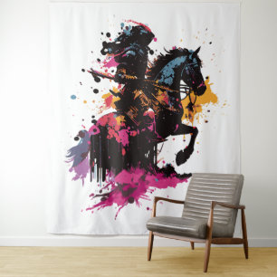 Tenture Guerrier équitation cheval en aquarelle