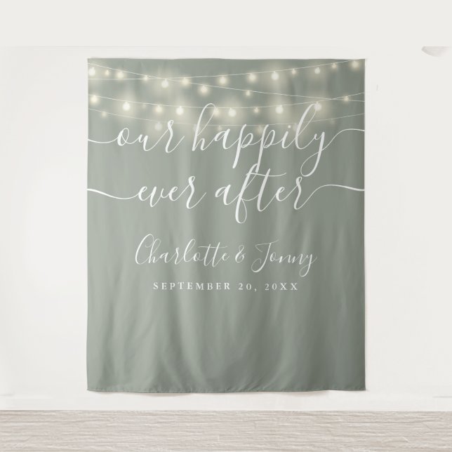 Tenture Guirlande Lumineuse Vert Sauge Toile de Fond pour  (Devant)