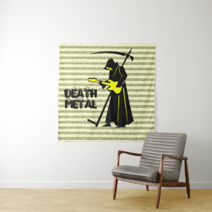 Tenture Guitare de faucheuse ☠️ conception gothique du crâ