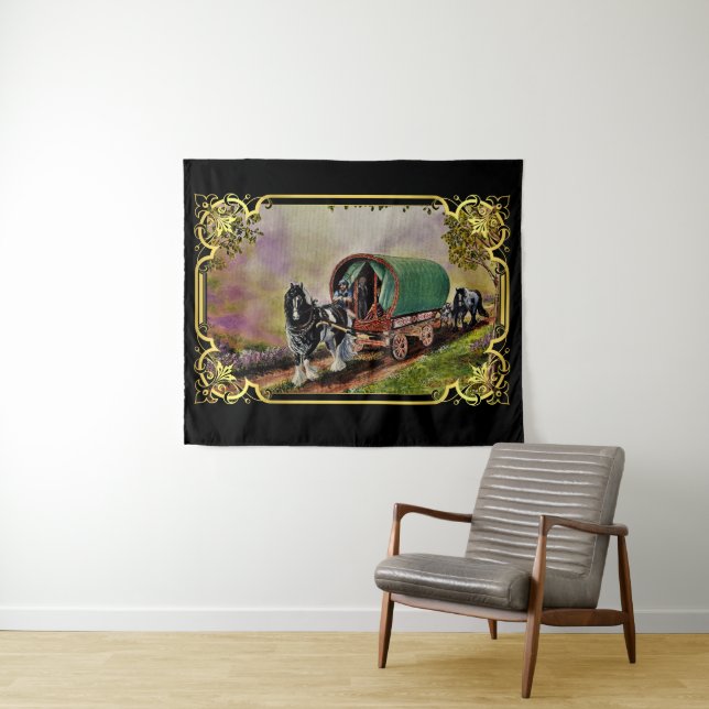 Tenture Gypsy Vanner Horse irlandais Caravan Wagon Tapisse (En situation (horizontale))