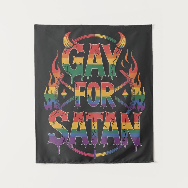 Tenture Hail Gay Satan Rainbow Baphomet Devil Goat LGBTQ (Devant)