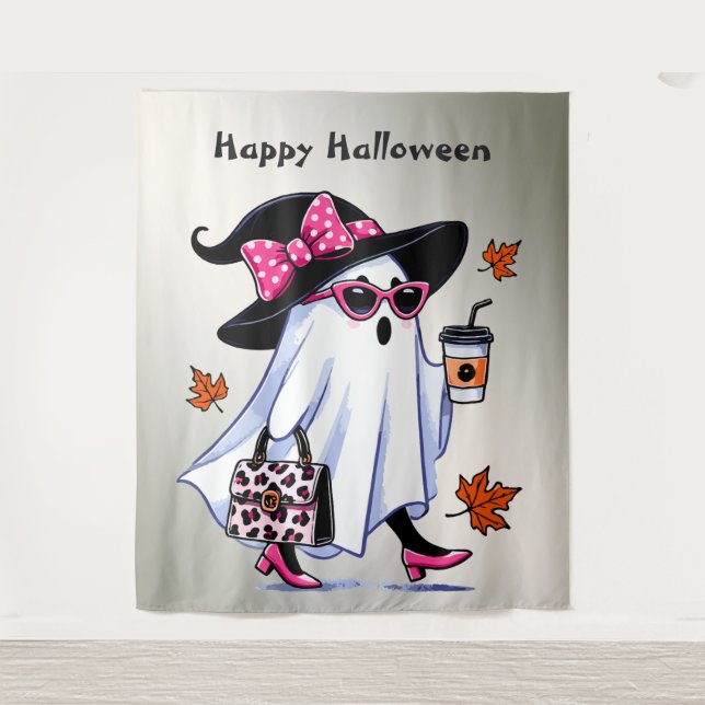 Tenture Halloween Cute Stylish sorcière Ghost Coffee Cup (Devant)