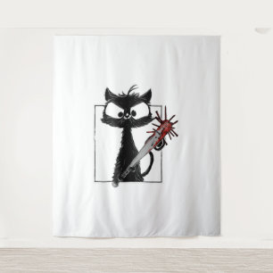 Tenture Halloween de baseball de chat noir