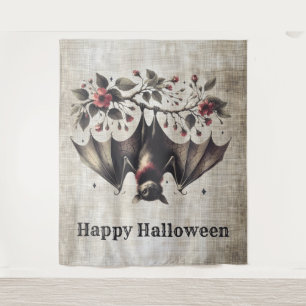 Tenture Halloween Fleurs roses mal chauve Feuilles verts c
