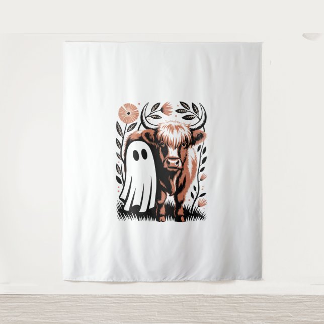 Tenture Halloween rustique du fantôme de vache des Highlan (Devant)