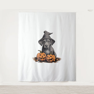 Tenture Halloween sorcière Casquette chien Citrouille Grea
