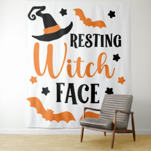 Tenture Halloween visage de la sorcière de repos