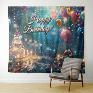 Tenture Happy Birthday Cake Balloons Party Decor