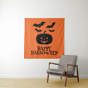 Tenture Happy Halloween Citrouille Bat Minimal