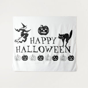 Tenture Happy Halloween éffrayant noir blanc