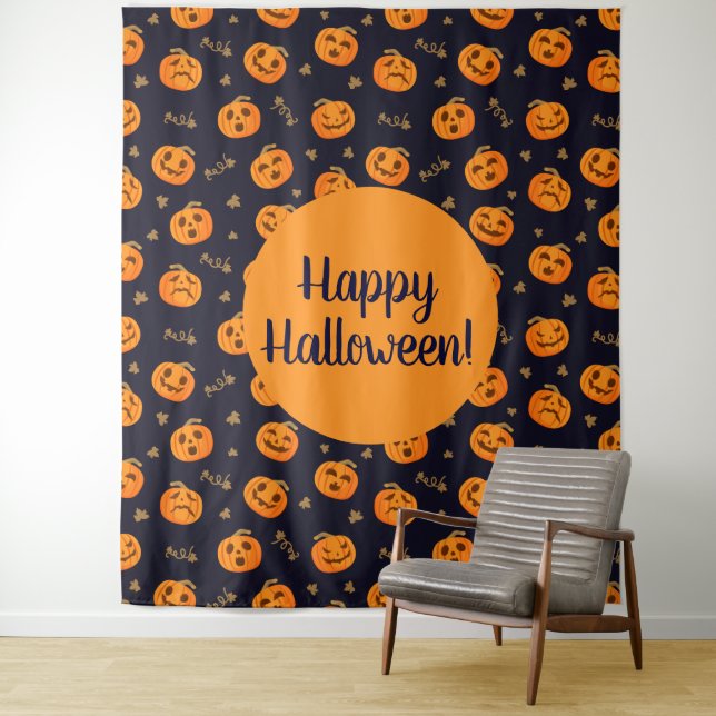 Tenture Happy Halloween Funny mignon Motif Citrouille (En situation)