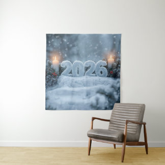 Tenture happy new year snowy candle backdrop