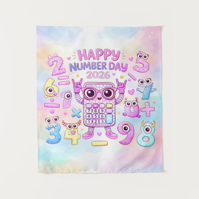 Tenture Happy Number Day 2026 Cute Calculator Design (Devant)