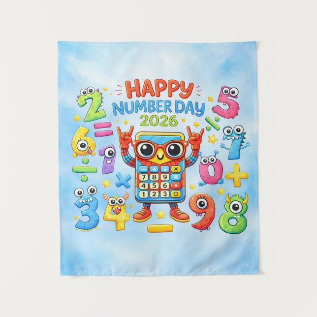 Tenture Happy Number Day 2026 Cute Maths Poster for Kids (Devant)
