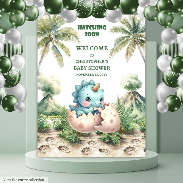 Tenture Hatching Bientôt Baby shower Bannière Dinosaur Des (Hatching Soon Baby Shower Banner Dinosaur Design)