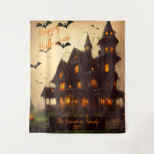 Tenture Hauny House Happy Halloween Nom de famille   Année