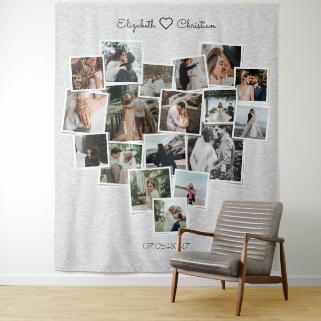 Tenture Heart Shape Photo Collage Lovely Wedding Backdrop (En situation)