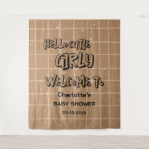 Hello Cutie Girly Cute Brown Gingham Baby Backdrop