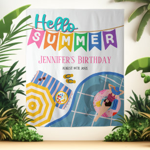 Tenture Hello Summer Colorful Pool Party Anniversaire fond