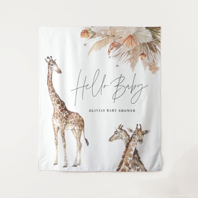 Tenture Herbe de pampa botanique moderne girafe chic safar (Devant)