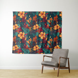 Tenture Hibiscus coloré, Jaune Orange Vert Floral