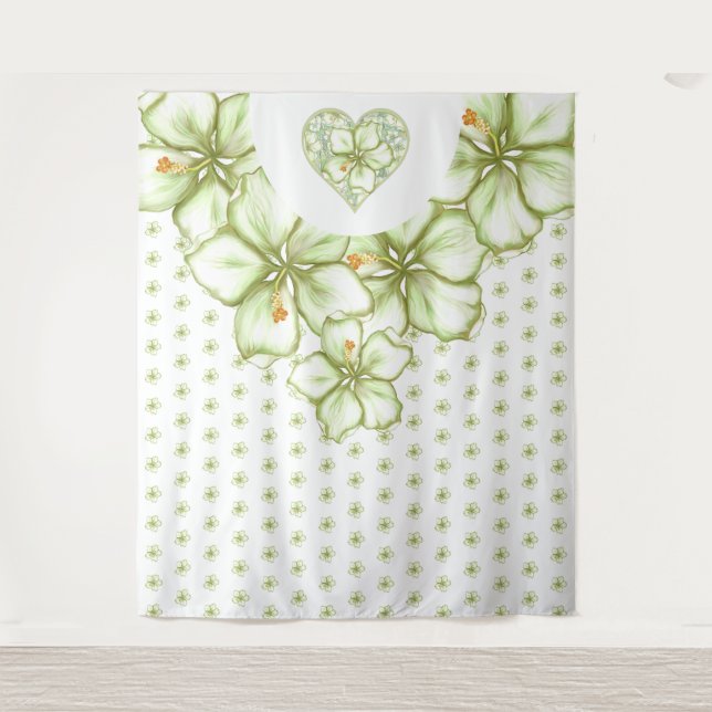 Tenture Hibiscus & dentelle BLANC (Devant)