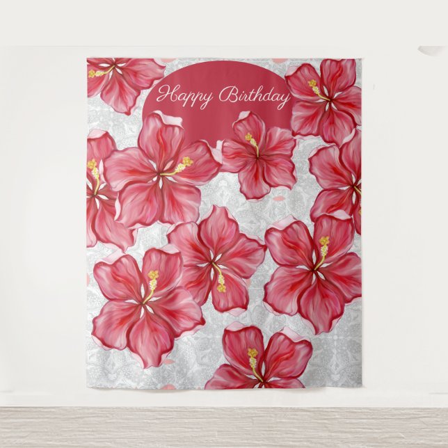 Tenture Hibiscus & dentelle RED (Devant)