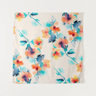 Tenture Hibiscus fleurs aquarelle illustration motif