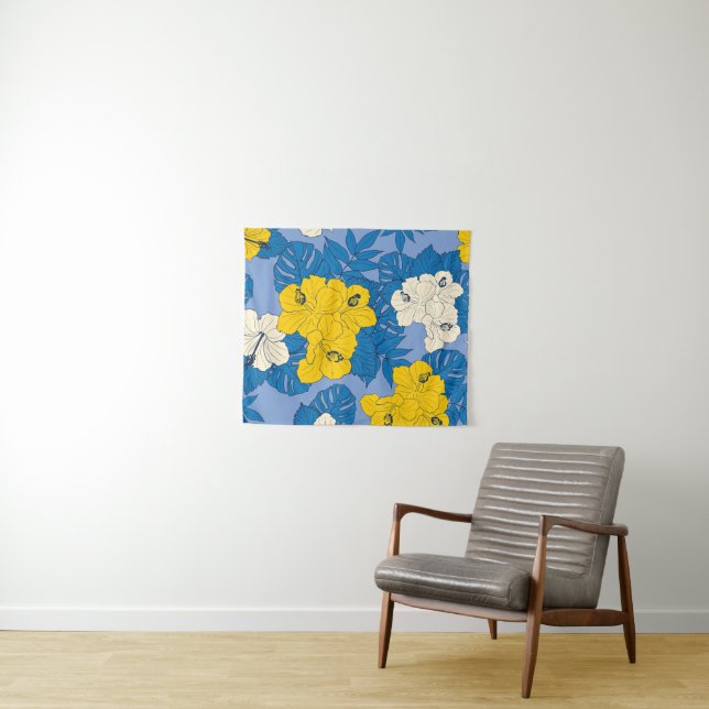 Tenture Hibiscus fleurs et feuilles (En situation (horizontale))