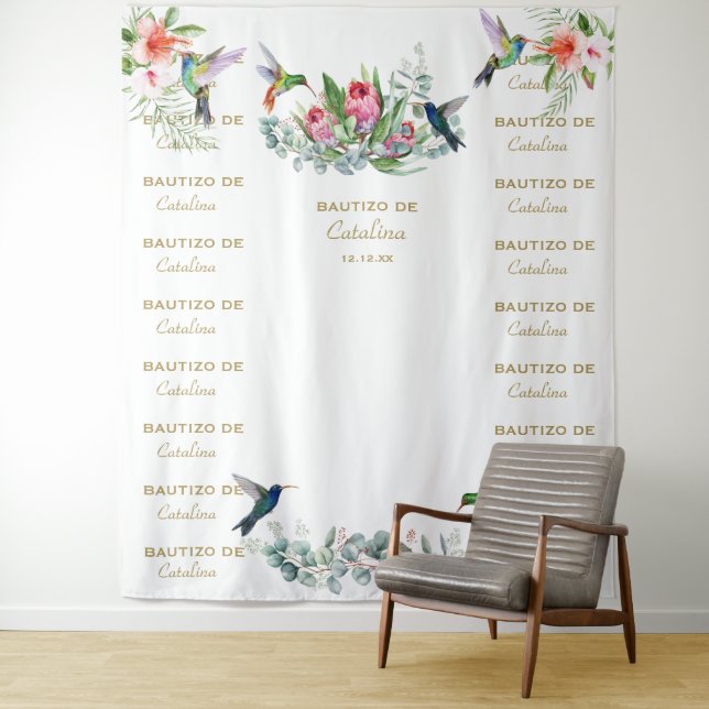 Tenture Hibiscus Floral Step & Repeat Bautizo Backdrop (En situation)