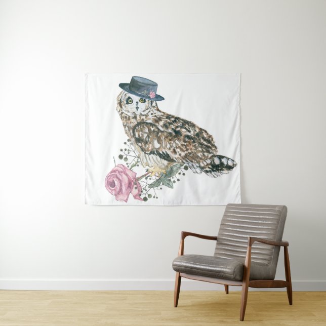 Tenture Hibou d'aquarelle (En situation (horizontale))